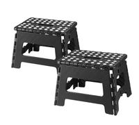 PandaEar Lot de 2 Tabourets Pliables pour la Maison, Tabouret Léger de 23 cm pour Enfants, Marchepied Solide pour Cuisine, Chambre et Salle de Bain, Noir