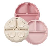PandaEar Lot de 3 assiettes divisées en silicone incassable pour bébé et tout-petit - Antidérapantes - Passe au lave-vaisselle et au micro-ondes - Silicone (Rose/Lin/Rose Clair)