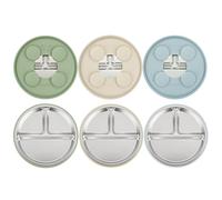 PandaEar Lot de 3 Assiettes en Acier Inoxydable avec Suction pour Bébé, Assiette Divisée pour Enfants pour l'Alimentation Autonome, Set de Repas Antidérapant pour Bébé (Bleu)