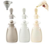 PandaEar Lot de 3 Gourdes Bébé en Silicone Réutilisables avec 3 Cuillères à Purée, Poches à Presser Sans BPA pour Nourrissons et Tout-Petits, 150 ml (Beige clair, Noyer et Gris)
