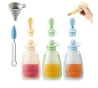 PandaEar Lot de 3 Gourdes Bébé en Silicone Réutilisables avec 3 Cuillères à Purée, Poches à Presser Sans BPA pour Nourrissons et Tout-Petits, 150 ml (Beige, Bleu et Vert)