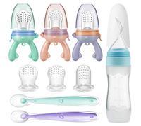 PandaEar Lot de 3 Grignoteuses Bébé en Silicone, Cuillères Incluses | 3 Embouts en Silicone de Rechange, 1 Cuillère Distributrice, 2 Cuillères Souples, Sans BPA, Fruits, Purées et Lait Maternel