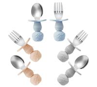PandaEar Lot de 6 Cuillères et Fourchettes en Acier Inoxydable pour Tout-Petits - Couverts Anti-Étouffement pour Bébé et Enfants dès 18 Mois (Bleu/Gris/Pêche)