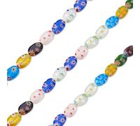 PandaHall 1 fil de perles en verre millefiori plates et ovales faites à la main pour la fabrication de bijoux Couleur aléatoire 12 x 8 x 3,5-4 mm