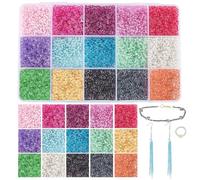 PandaHall 12000pcs Perles de Verre 2mm 15 Couleurs Poney - Minuscules Rocailles 12/0 Doublées d'Argent Transparent - Mini Perles Intercalaires pour Bijoux, Trou 0,8mm