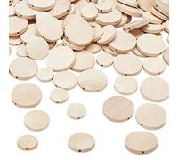 PandaHall 120pcs Perles en bois rondes plates 3 tailles Perles en bois Perle d'espacement Disque non fini pour bijoux, collier, bracelet, maison, macramé de Noël, 15/20/24,5 mm