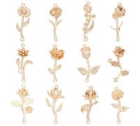 PandaHall 12pcs Liens de fleurs dorées, breloques de liaison de fleurs en laiton plaqué or 18 carats Connecteurs suspendus pour plantes Connecteurs à double trou pour collier bracelet bijoux