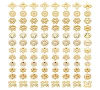 PandaHall 144pcs Capuchons de perles de fleurs plaquées or 18K, 12 styles Embouts en laon Capuchons de perles intercalaires dorées Bouchons d'espacement de bijoux creux de 4~6mm pour Bijoux