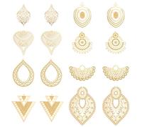 PandaHall 16pcs Pendentifs de charmes dorés 8 styles Pendentifs en filigrane vintage Pendentif en acier inoxydable Charmes de fleurs en filigrane pour les boucles d'oreilles Collier bijoux