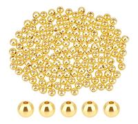 PandaHall 200pcs 5mm Perles en Laiton plaqué Or 18 carats Perles d'espacement Rondes et Lisses de Longue durée Perles Boule sans Couture pour Collier empilable d'été Hawaii,Bracelet,Boucle d'oreille