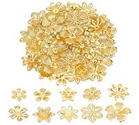 PandaHall 200pcs Capuchons de perles de fleurs dorées, 10 styles Capuchons d'extrémé de perle Capuchons de perles d'espacement en filigrane Charme de fin en métal Bouchons tibétains pour bijoux