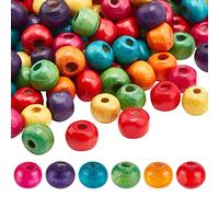 PandaHall 200pcs Perles en Bois Rondes et Artisanales - Couleur Mélangée, 7x6mm, Trou: 3mm - Pour Collier, Macramé, Guirlande