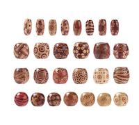 PandaHall 300pcs perles de bois imprimées rondes et ovales et tambour en bois grand trou perles d'espacement en vrac pour bracelet à bricoler soi-même collier cheveux artisanat (couleur mixte)