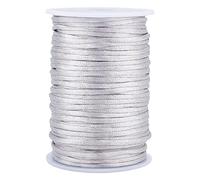 PandaHall 3mm Chaîne Soyeuse argentée, Cordon de Soie de Rattail Fil de nœud Chinois Cordons de Garniture épaisses Corde de Cordon à Tricoter pour la Fabrication de Bracelet de Bijoux de Noël, 50m