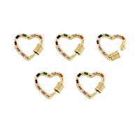 PandaHall 5 pièces Boucles d'attache en laiton avec cœur à vis et mousqueton, breloques de verrouillage colorées en oxyde de zirconium cubique, véritable plaqué or 18 carats, crochets de chaîne de clé