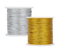 PandaHall 50m/Rouleau Cordon Doré Argent, 2mm Fil métallique tressé Cordon de Noël Chaîne de Guirlande Cordon inélastique Ornements Fil pour Les Cartes Artisanales Emballages Cadeaux, 2 Rouleaux