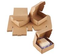 PandaHall 50pcs Coffrets Cadeaux Kraft Petites Boîtes Carrées Boîte en Carton Assemblage Facile pour Bricolage Mariage, Fête, Cadeaux de Festival, Noël, 8.5x8.5x3.5cm