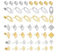 PandaHall 60pcs 2 Couleurs Boucles d'oreilles, Clous d'oreilles en Acier Inoxydable avec Coussinets d'oreille Ovale Rhombe Étoile Boucles d'oreilles pour Femmes DIY Boucles d'oreilles Artisanat