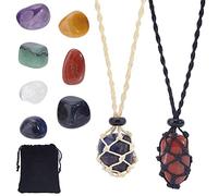 PandaHall 7pcs Pendentifs en Pierre de Cristal Chakra, Porte-Pierre en Corde FA à la Main Pierre d'énergie spiru Bijoux en Pierre de Cristaux naturels pour Collier Homme Femme Fête des mères