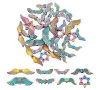 PandaHall 8 Styles Perles d'aile d'ange, 32pcs Perles de Charme d'étoile de Papillon d'aile de fée Pendentif Ailes d'ange Perles d'ailes Arc-en-Ciel pour Boucles d'oreilles Collier Bracelet Bijoux