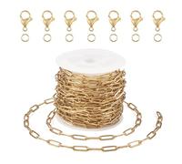 PandaHall Chaînes à maillons en acier inoxydable 304 doré avec 20 fermoirs mousquetons, 30 anneaux ouverts pour la fabrication de bijoux 5 m