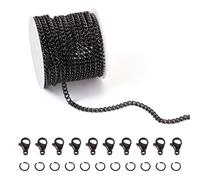 PandaHall Chaînes à maillons en acier inoxydable 304 Noir Chaînes à gros maillons non soudées avec fermoirs mousquetons et anneaux pour la fabrication de colliers en bijouterie 5 m