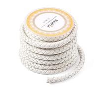 PandaHall Cordon en cuir véritable tressé rond pour la fabrication de bracelets, colliers et bijoux Blanc 6 mm x 3,5 m