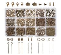 PandaHall Elite 1 Boite Kits de Bijoux Broches de Fer Extremites de Sertissage Pliable Extremites de Perles Couvertures de Noeud Extrémités de Ruban etc. Bronze Antique, environ 870pcs / Boite