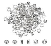 PandaHall Elite 100pcs Perles d'Espacement Tibétaines 8mm en Alliage d'Argent Antique - Intercalaires Européennes à Grand Trou pour Bijoux Bracelet Collier, Trou : 5 mm