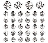 PandaHall Elite - 200pcs 6mm Perles Séparateur en Alliage Perle d'espacement Ronde Perles Espacées Argent Antiques de Style Tibétain pour Fabrication des Bricolages Bijoux