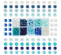 PandaHall Elite - 500pcs Verre Craquelé et Ensembles de Perles de Verre, 10 Couleurs (Thème Bleu) Perles Rondes pour la Fabrication de Bijoux de Collier de Bracelet, 6~6.5x5.5~6mm, Trou 1mm