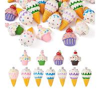 PandaHall Imitations de bijoux en forme d'aliments - Pendentifs en résine pour gâteaux, pain, glace, jus, fruits, boissons, Bubble Tea - Pendentifs à faire pendouiller pour la création de bijoux, 31 ~