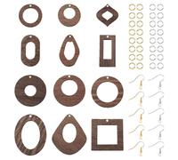 pandahall Kit de fabrication de boucles d'oreilles géométriques 144 pièces comprenant des anneaux carrés en forme de donut en forme de larme en bois naturel pendentifs breloques crochets de boucles