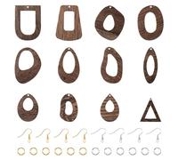 pandahall Kit de fabrication de boucles d'oreilles géométriques 144 pièces comprenant des pendentifs en forme de larme, arche irrégulière, œil de cheval, breloques en bois naturel, crochets de boucles