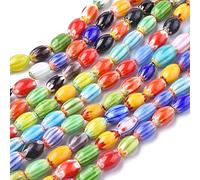 PandaHall Lot de 10 fils de perles en verre Millefiori faites à la main ovales pour fabrication de bijoux Couleurs mélangées aléatoires 12 x 7,5 mm