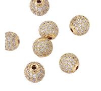 PandaHall Lot de 10 perles rondes en oxyde de zirconium 10 mm plaqué or 18 carats pour fabrication de bracelets, colliers, bijoux