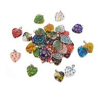 PandaHall Lot de 100 pendentifs en verre Millefiori en forme de cœur avec fleur et fermoirs en fer pour fabrication de bijoux, couleur aléatoire