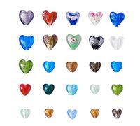 PandaHall - Lot de 100 perles avec feuille d’argent, 12 ~ 20 mm x 12 ~ 21 mm x 8 ~ 13,5 mm, en forme de cœur, style mixte, perles en verre de Murano, pour la création de bijoux