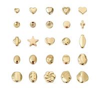 PandaHall Lot de 100 perles intercalaires ovales et plates en forme de croix, cœur, étoile, perles rondes et plates pour la fabrication de bijoux Doré clair