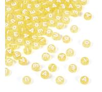 PandaHall Lot de 100 perles rondes et plates en acrylique transparent avec lettres de l'alphabet A/E/I/O/U Jaune 7 mm