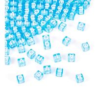 PandaHall Lot de 100 perles voyelles carrées en forme de lettres de l'alphabet A/E/I/O/U pour la fabrication de bijoux - Bleu - 7 mm