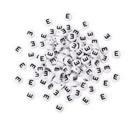 Pandahall Lot de 100 perles voyelles rondes et plates en acrylique avec lettre E pour fabrication de bijoux - 7 x 4 mm - Blanc