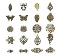 PandaHall - Lot de 120 pendentifs en forme de connecteurs en filigrane en fer - Mélange de formes - Bronze antique - Ornements pour la fabrication de bijoux