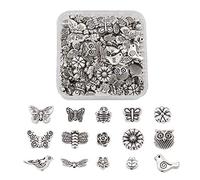 PandaHall Lot de 150 perles d'espacement en alliage de style tibétain - 15 styles - Argent antique - Perles d'espacement en vrac pour fabrication de bracelets, colliers, bijoux