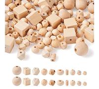 PandaHall Lot de 150 perles en bois naturel brut de formes mixtes à grand trou pour la fabrication de bracelets, colliers, bijoux
