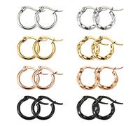 PandaHall Lot de 16 paires de grosses créoles en acier au titane - 4 couleurs - 15 mm - pour fabrication de bijoux pour femmes et filles (assortiment de couleurs)