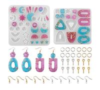 PandaHall Lot de 2 moules en silicone pour pendentifs en résine époxy avec crochets de boucles d'oreilles, anneaux ouverts, goupilles à vis, bélières pour la fabrication de bijoux