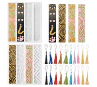 PandaHall Lot de 2 moules rectangulaires en silicone pour marque-pages en résine UV avec 20 pompons pour loisirs créatifs, fabrication de bijoux et décoration