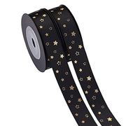 pandahall Lot de 2 rouleaux de ruban de satin imprimé étoiles de 18,3 m de large, ruban décoratif noir avec feuille d'or pour emballage cadeau, artisanat, fête, mariage, 5/8powide, 20yards