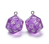 PandaHall Lot de 20 breloques D20 en acrylique à facettes en forme de dés polyédriques à 20 faces pour fabrication de bijoux, porte-clés, loisirs créatifs, violet